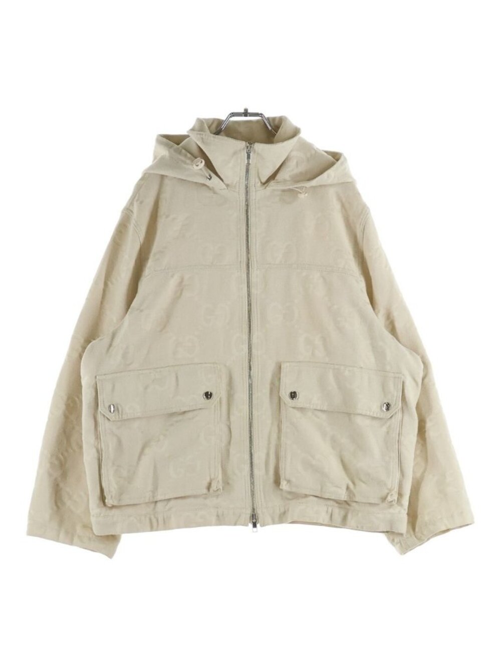 Gucci Jumbo GG Logo Canvas Hooded Jacket Ivory